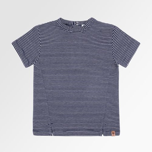 Camiseta de Bebê Masculina Manga Curta Listrada com Recortes - AZUL MARINHO