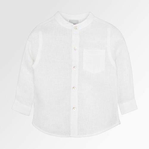 Bata de Bebê Masculina Manga Longa Puro Linho com Bolso - BRANCO