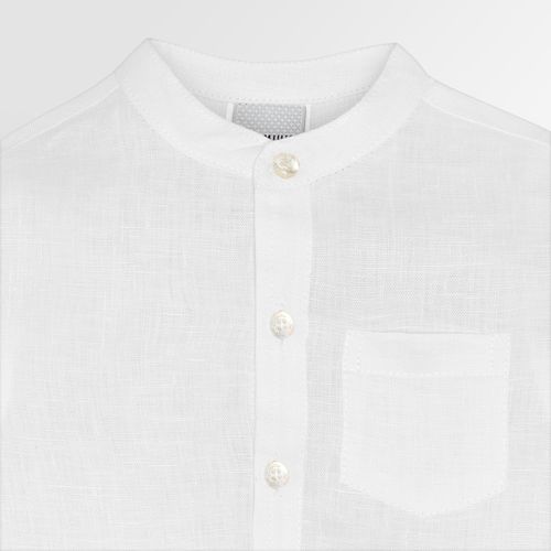 Bata de Bebê Masculina Manga Longa Puro Linho com Bolso - BRANCO