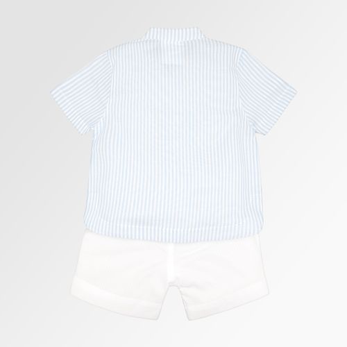 Conjunto de Bebê Masculino Listrado com Bermuda Anarruga - AZUL