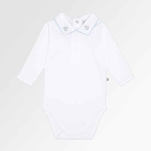 Body de Bebê Masculino Algodão Egípcio Manga Longa Bordado Cavalo - BRANCO