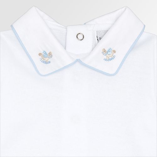 Body de Bebê Masculino Algodão Egípcio Manga Longa Bordado Cavalo - BRANCO