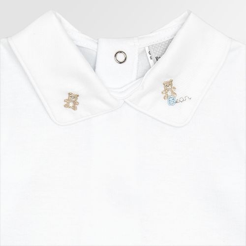 Body de Bebê Masculino Algodão Egípcio Manga Longa Bordado Urso - BRANCO