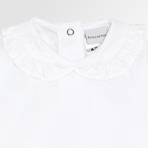 Body de Bebê Feminino Manga Longa Canelado Algodão Egípcio com Babadinhos - BRANCO