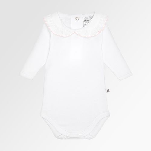 Body de Bebê Feminino Manga Longa Canelado Algodão Egípcio com Babadinhos - ROSA
