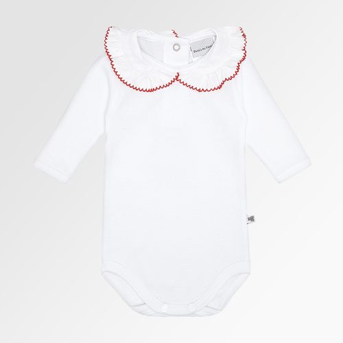 Body de Bebê Feminino Manga Longa Canelado Algodão Egípcio com Babadinhos - VERMELHO
