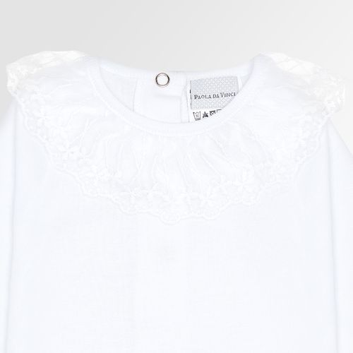 Body Bebê Feminino Manga Longa Algodão Egípcio com Gola Renda Tule - BRANCO