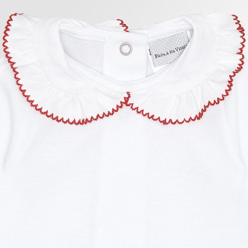 Body de Bebê Feminino Manga Longa Canelado Algodão Egípcio com Babadinhos - VERMELHO