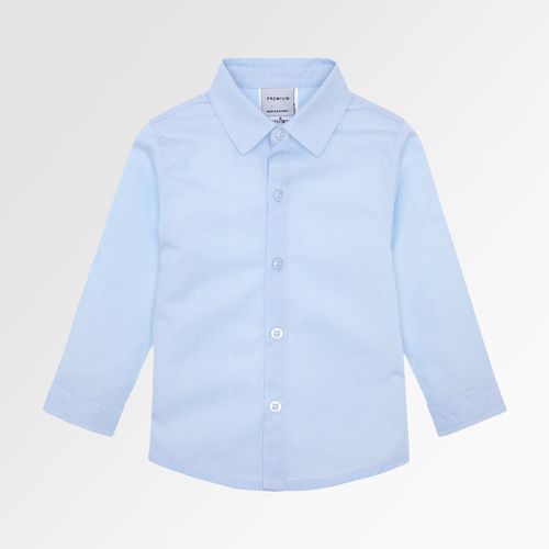 Camisa de Bebê Masculina Manga Longa Coral Fio 60 com Pregas - AZUL BEBE