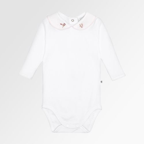 Body de Bebê Feminino Manga Longa Algodão Egípcio Bordado Fada - BRANCO