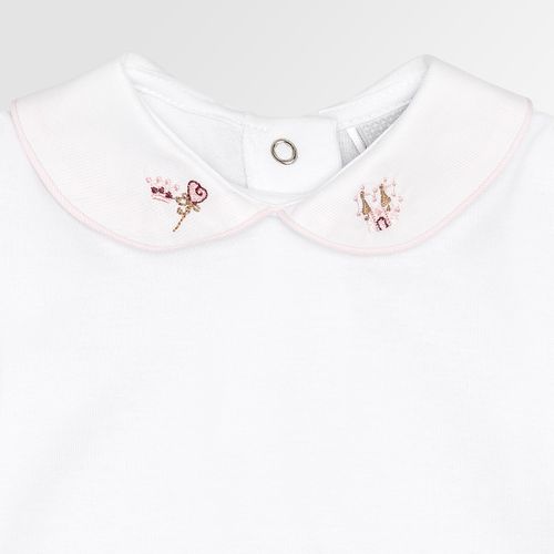 Body de Bebê Feminino Manga Longa Algodão Egípcio Bordado Fada - BRANCO