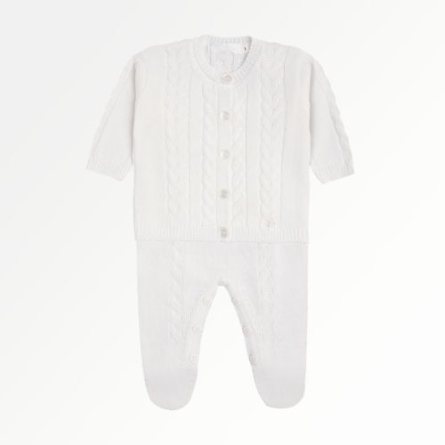 Saída de Maternidade Unissex Tricot Ponto Trança - BRANCO