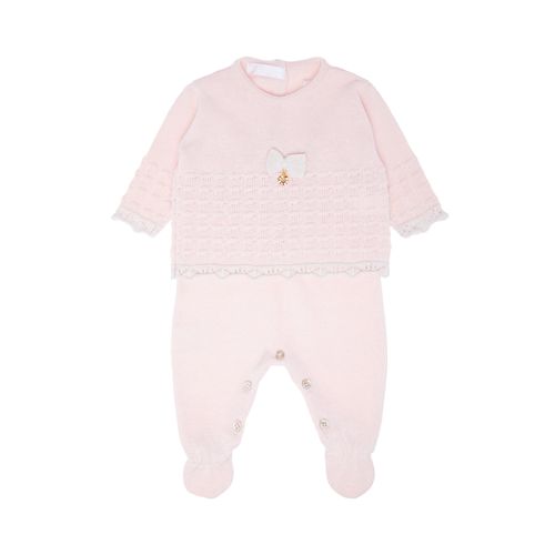 Saída de Maternidade Feminina Tricot Jardineira com Casaco - ROSA PASTEL
