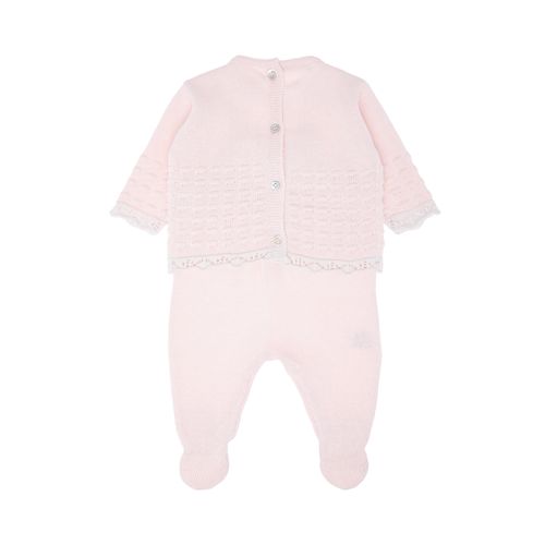 Saída de Maternidade Feminina Tricot Jardineira com Casaco - ROSA PASTEL