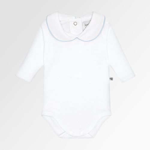 Body de Bebê Canelado Unissex Manga Longa Algodão Egípcio com Vivo - AZUL BEBE