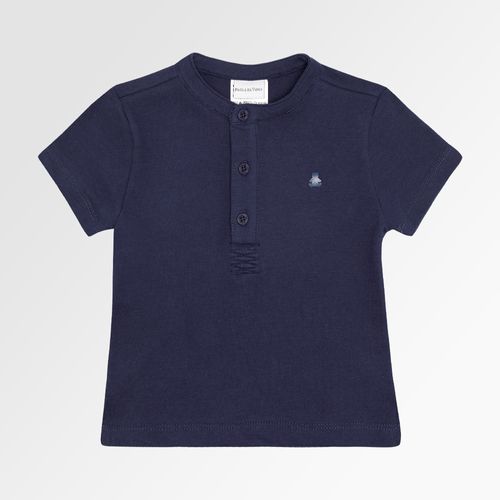 Camiseta de Bebê Masculina Bata Manga Curta Piquet - AZUL MARINHO