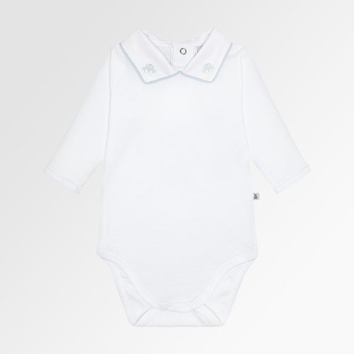 Body de Bebê Masculino Manga Longa Canelado Algodão Egípcio Bordado Carrinho - BRANCO