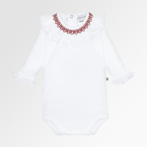 Body de Bebê Feminino Manga Longa Canelado Algodão Egípcio Ponto Smock - VERMELHO