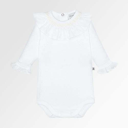 Body de Bebê Feminino Manga Longa Canelado Algodão Egípcio Ponto Smock - AMARELO