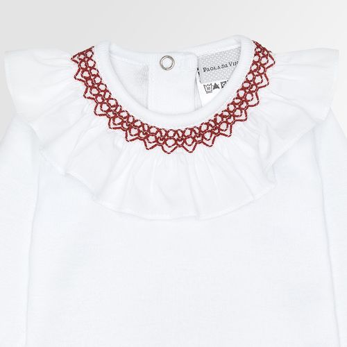 Body de Bebê Feminino Manga Longa Canelado Algodão Egípcio Ponto Smock - VERMELHO