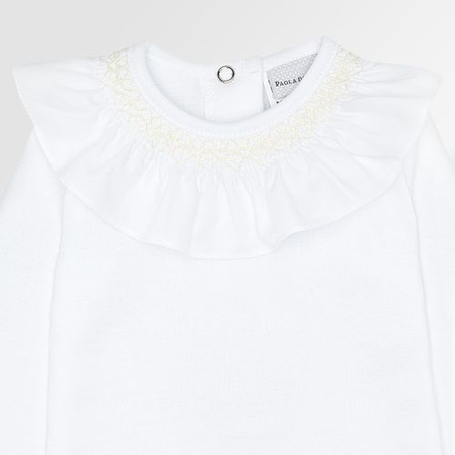 Body de Bebê Feminino Manga Longa Canelado Algodão Egípcio Ponto Smock - AMARELO