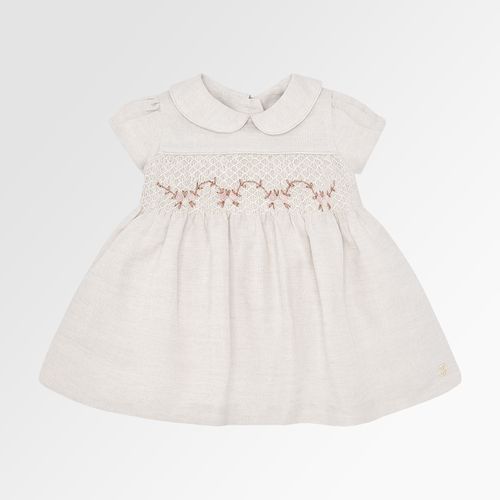 Vestido de Bebê Feminino Linen Fresh Ponto Smock - CRU