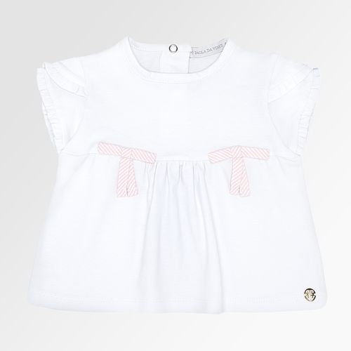 Bata de Bebê Feminina Manga Curta Cotton Gold com Laço - BRANCO