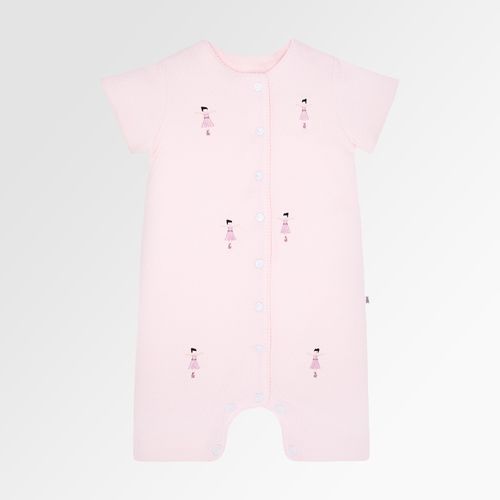Macacão de Bebê Feminino Curto Bordado Bailarinas - ROSA BEBE
