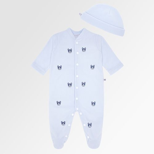 Macacão de Bebê Masculino Longo Microsoft Bordado Bulldog - AZUL BEBE