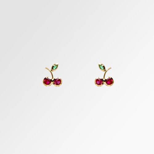 Brinco de Bebê Feminino Cerejinha de Pedrinhas 3mm Ouro 18k - UNICO
