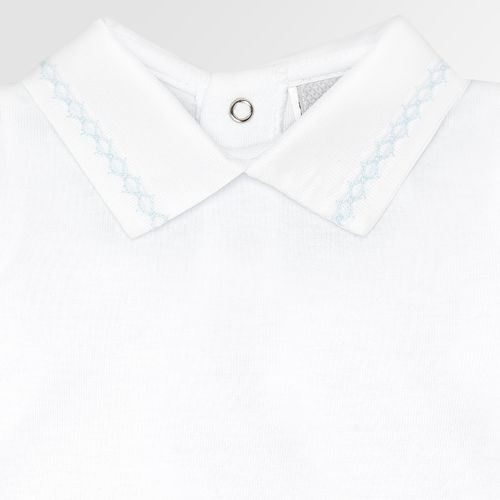 Body de Bebê Canelado Unissex Manga Longa Algodão Egípcio Bordado Picueta - AZUL BEBE