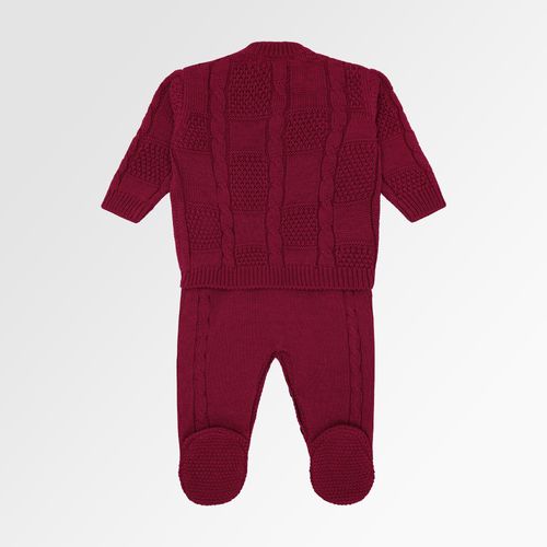 Saída de Maternidade Masculina Tricot Quadrados Ponto Trança - VERM RED NIGHT