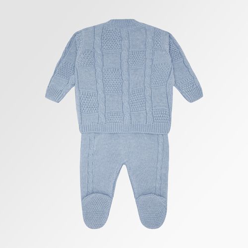 Saída de Maternidade Masculina Tricot Quadrados Ponto Trança - AZUL ANDES