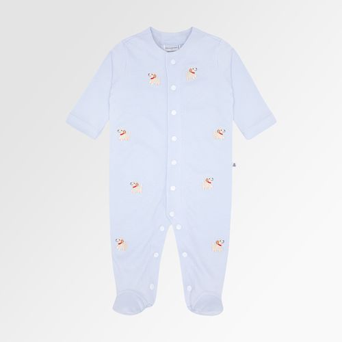 Macacão de Bebê Masculino Longo Algodão Egípcio Bordado Cachorrinho - AZUL BEBE