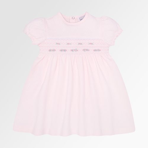 Macacão Vestido de Bebê Feminino Dadinho Ponto Smock - ROSA