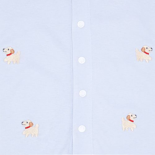 Macacão de Bebê Masculino Longo Algodão Egípcio Bordado Cachorrinho - AZUL BEBE