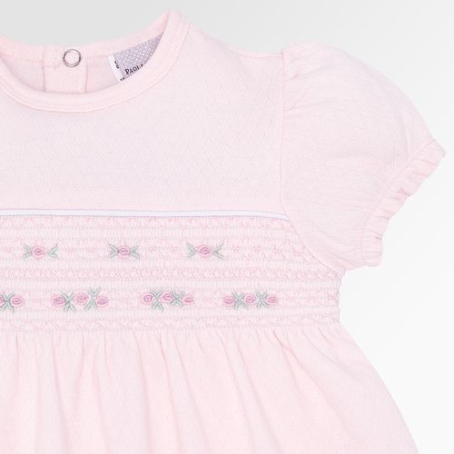 Macacão Vestido de Bebê Feminino Dadinho Ponto Smock - ROSA