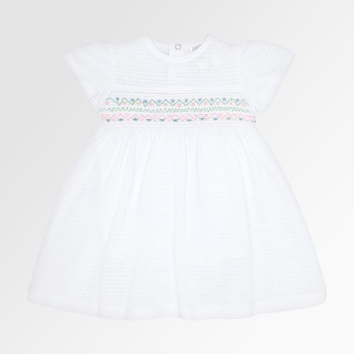 Macacão Vestido de Bebê Feminino Tricot Jetty Ponto Smock - BRANCO