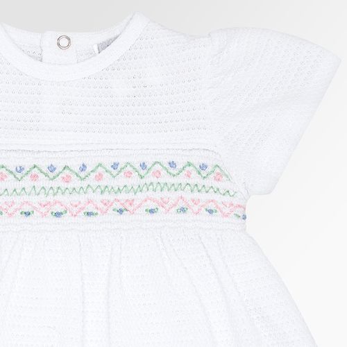 Macacão Vestido de Bebê Feminino Tricot Jetty Ponto Smock - BRANCO