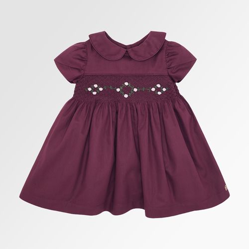 Vestido de Bebê Feminino Fustão Fio 60 Ponto Smock - BORDO