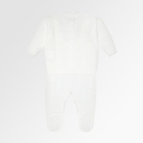 Saída de Maternidade Masculina com Manta Tricot Quadrados Ponto Trança - BRANCO