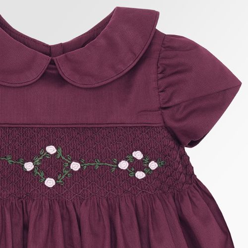 Vestido de Bebê Feminino Fustão Fio 60 Ponto Smock - BORDO