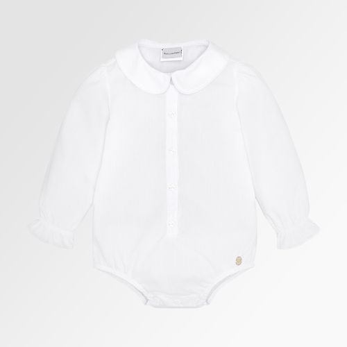 Bata de Bebê Feminino Manga Longa Body Algodão Egípcio - BRANCO