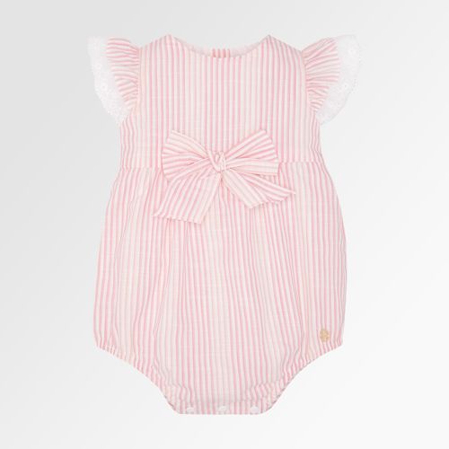 Romper de Bebê Feminino Listrado com Laço - ROSA