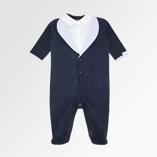 Macacão de Bebê Masculino Longo Fleece com Detalhe Camisa - AZUL MARINHO