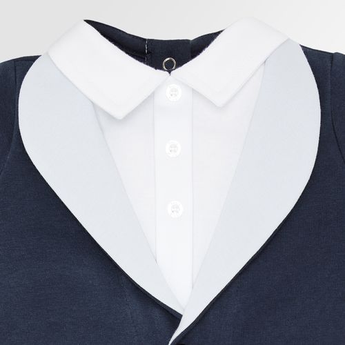 Macacão de Bebê Masculino Longo Fleece com Detalhe Camisa - AZUL MARINHO