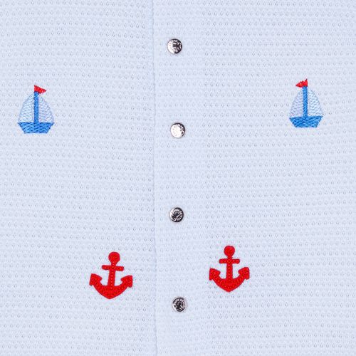Macacão de Bebê Masculino Longo Tricot Jetty Bordado Barcos - AZUL BEBE