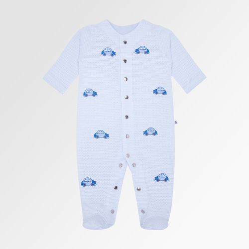 Macacão de Bebê Masculino Longo Tricot Jetty Bordado Carro - AZUL BEBE