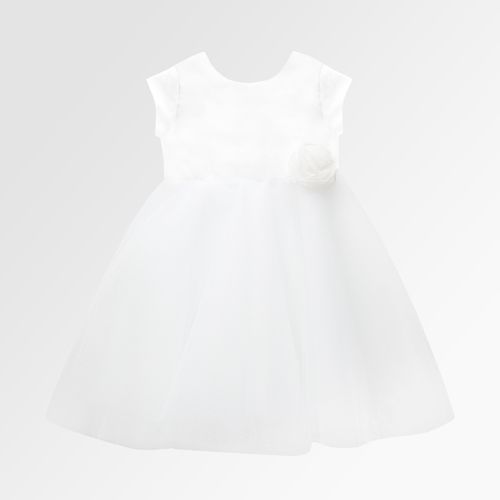 Vestido de Festa de Bebê Feminino Zibeline com Flor Tule - BRANCO