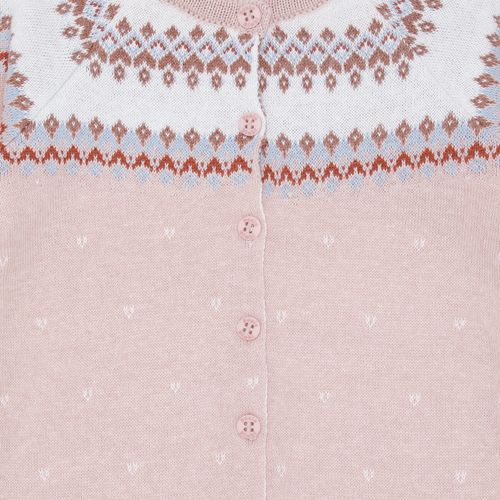 Macacão de Bebê Feminino Longo Tricot Jacquard com Touca - ROSE